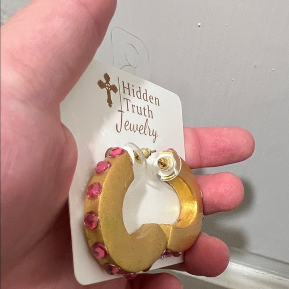 Gold and Pink Earrings by Hidden Truth Jewelry - Picture 4 of 6